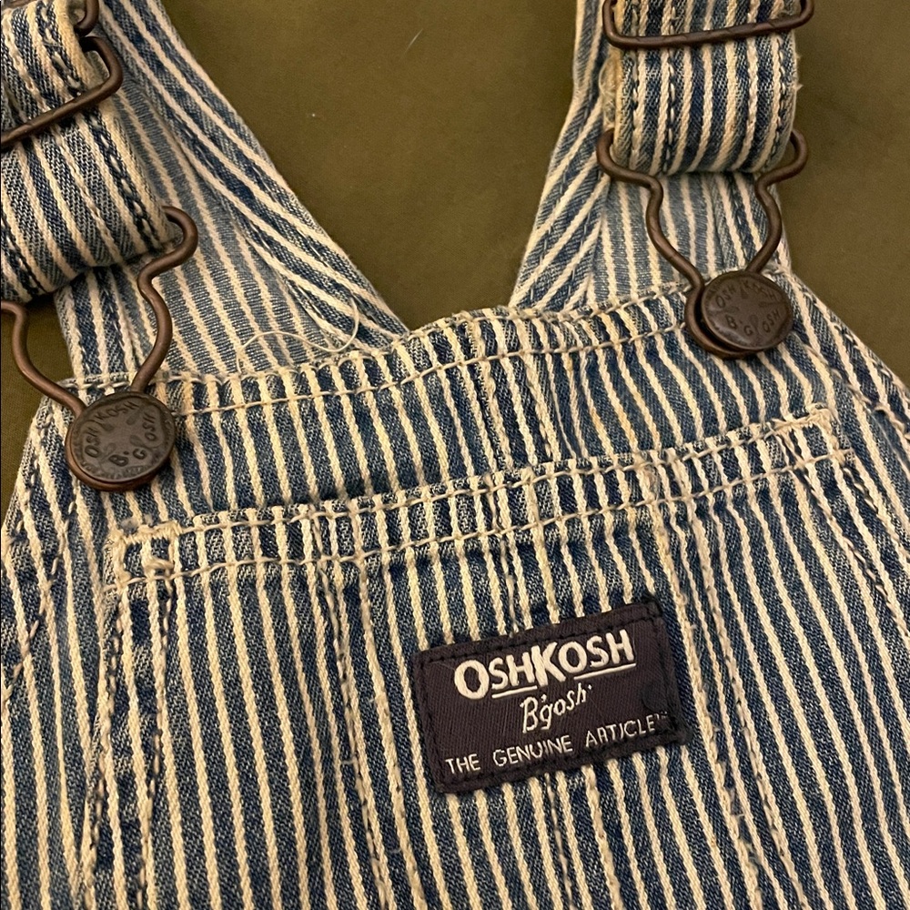 Vintage OshKosh B'gosh Navy Railroad Striped Overalls 9 months - Picture 2 of 5